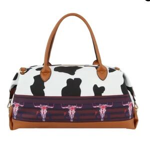 Western Cow Print Longhorn Weekender Duffle Bag Travel Tote New